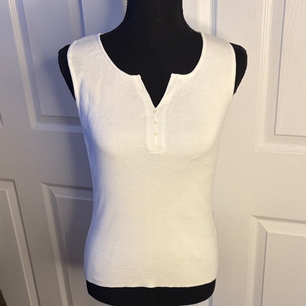 Pierre Cardin Cotton White Ribbed Top sz small